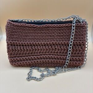 Crochet Mini Bag Small Brown Cotton Knit Chain Strap Purse Boho Cottagecore